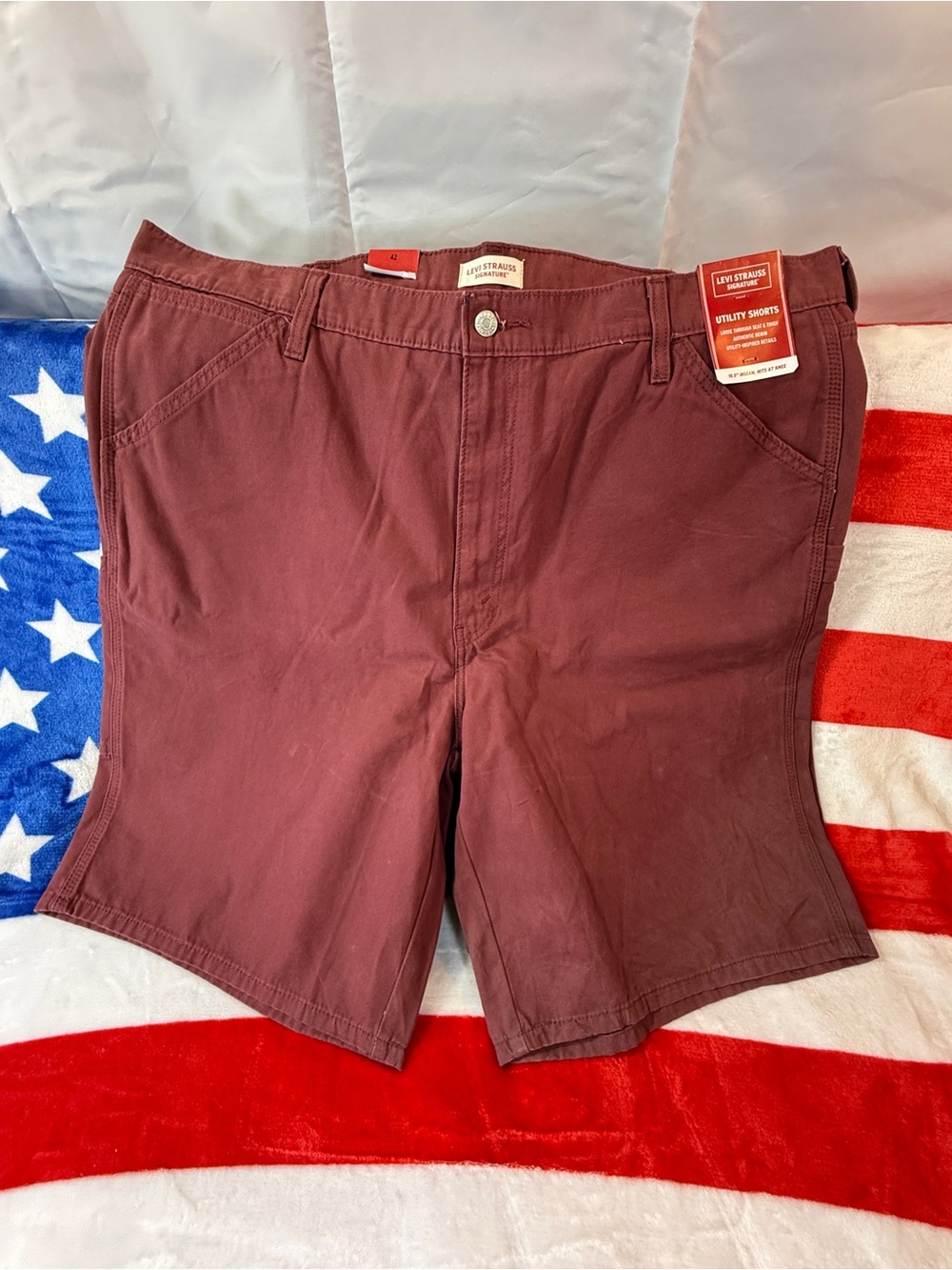 2 Levi's Men's 42 x 10 1/2” (long inseam), Shorts - Burgundy PRE STRESSED- Dirty